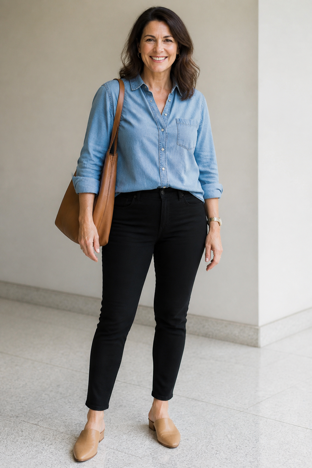 Chambray and Black Jeans