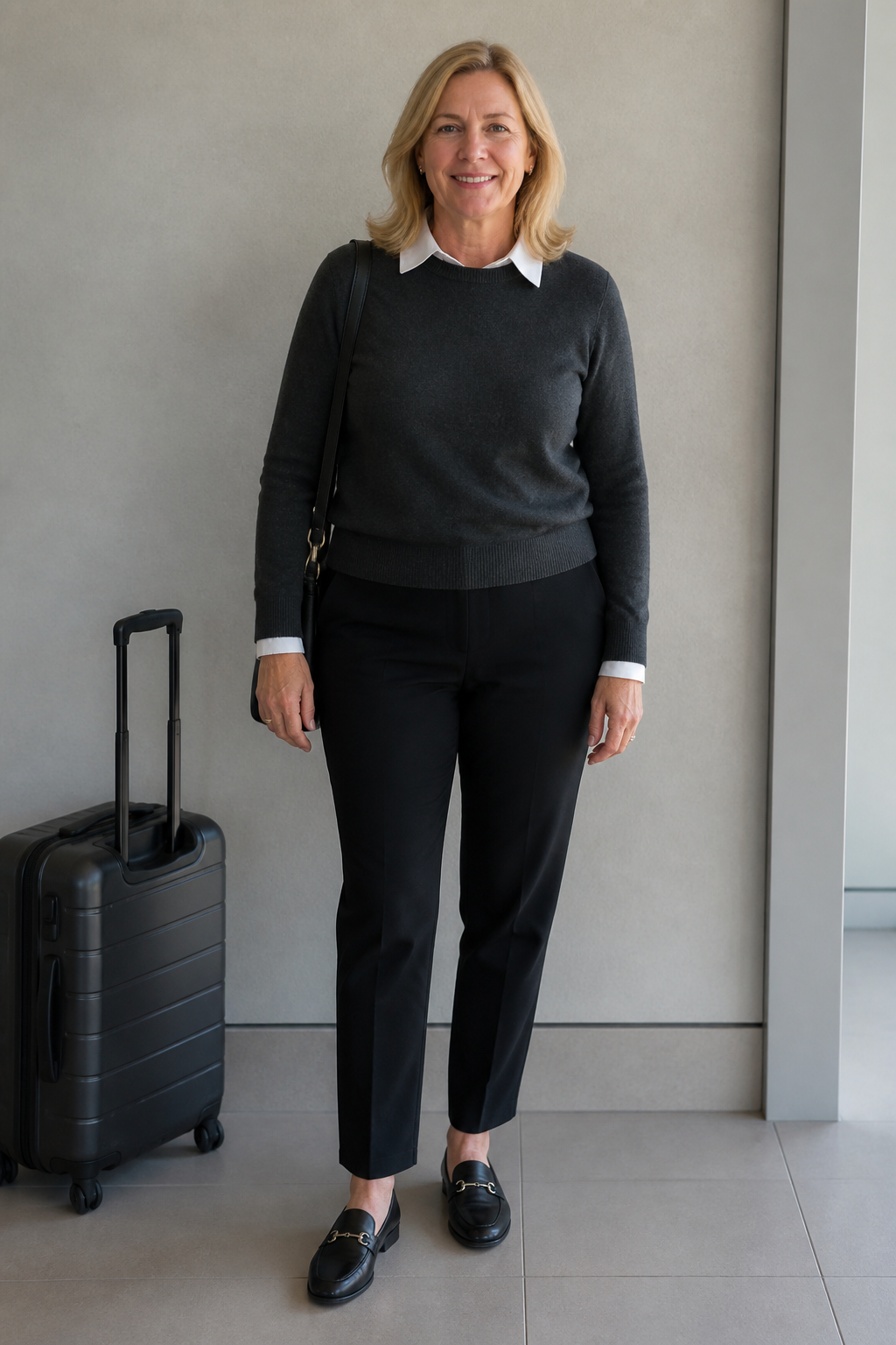 Black Trousers and Cashmere Sweater