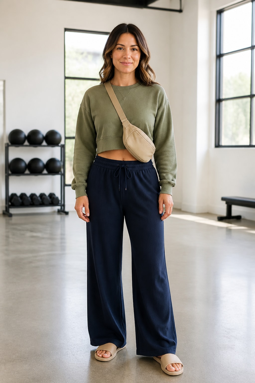 Navy Wide-Leg Track Pants