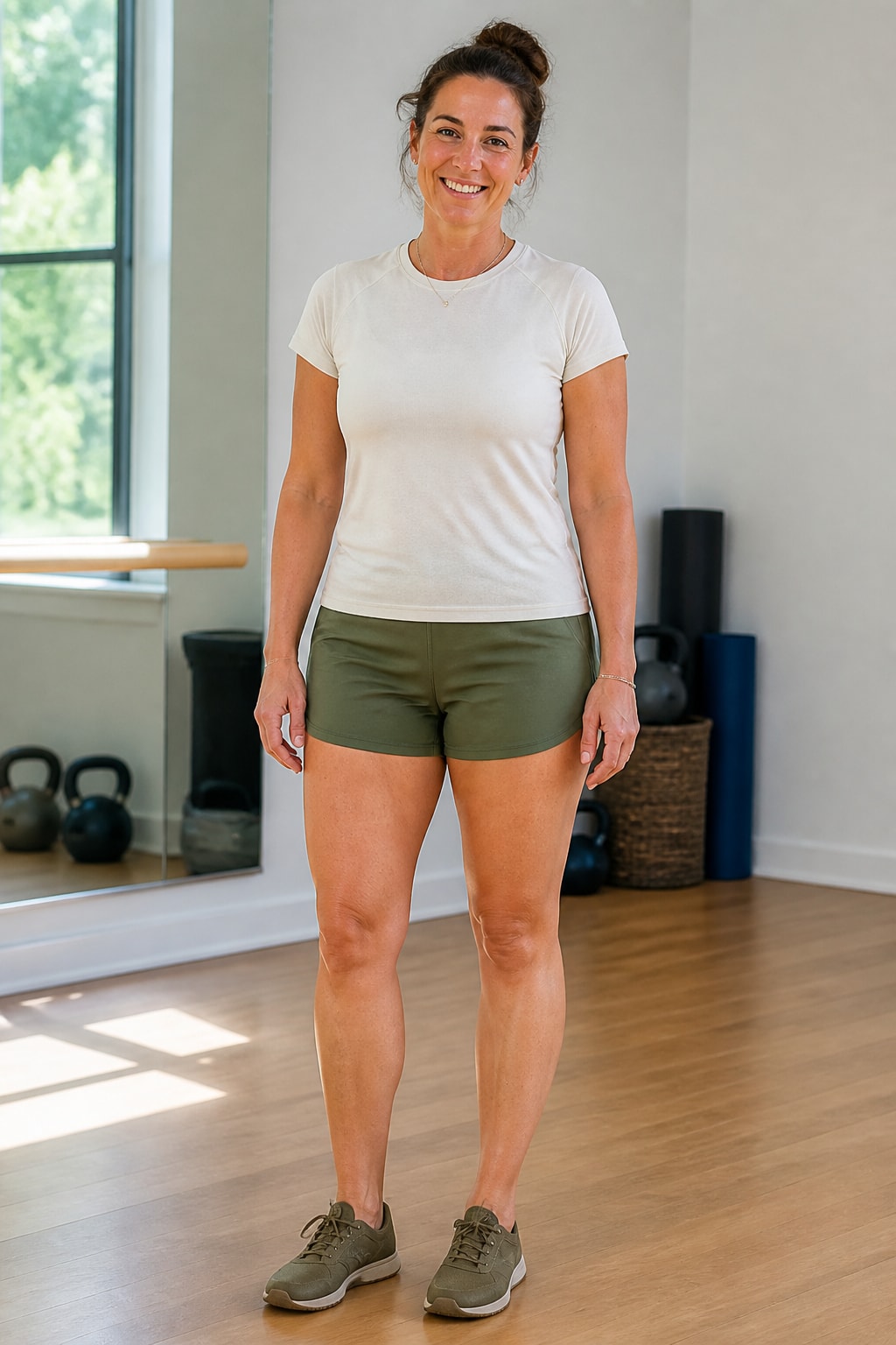 Olive Shorts and Moisture-Wick Tee