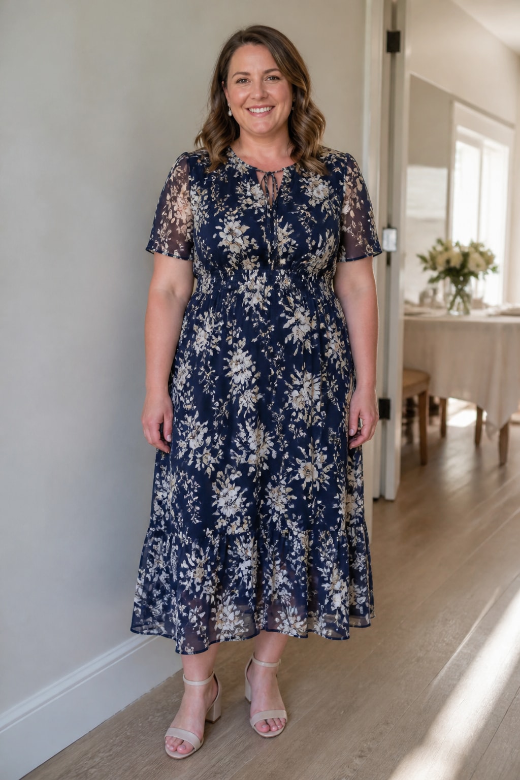 Soft Floral Midi Dress