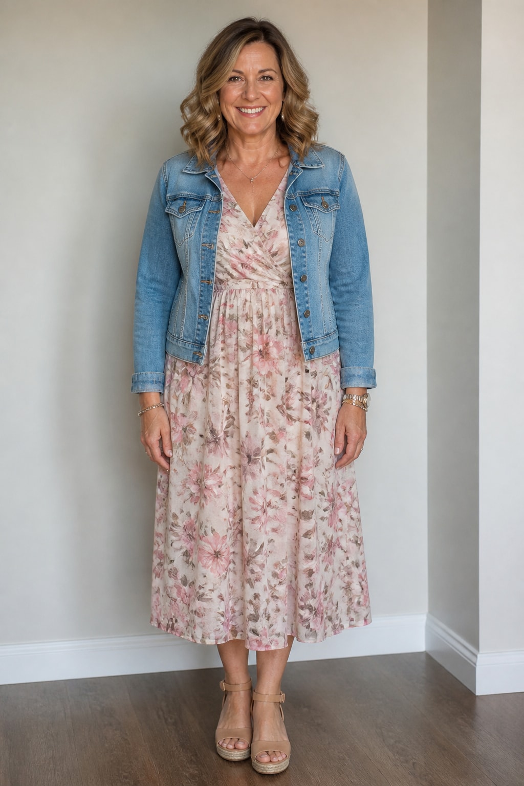 Floral Midi and Denim Jacket