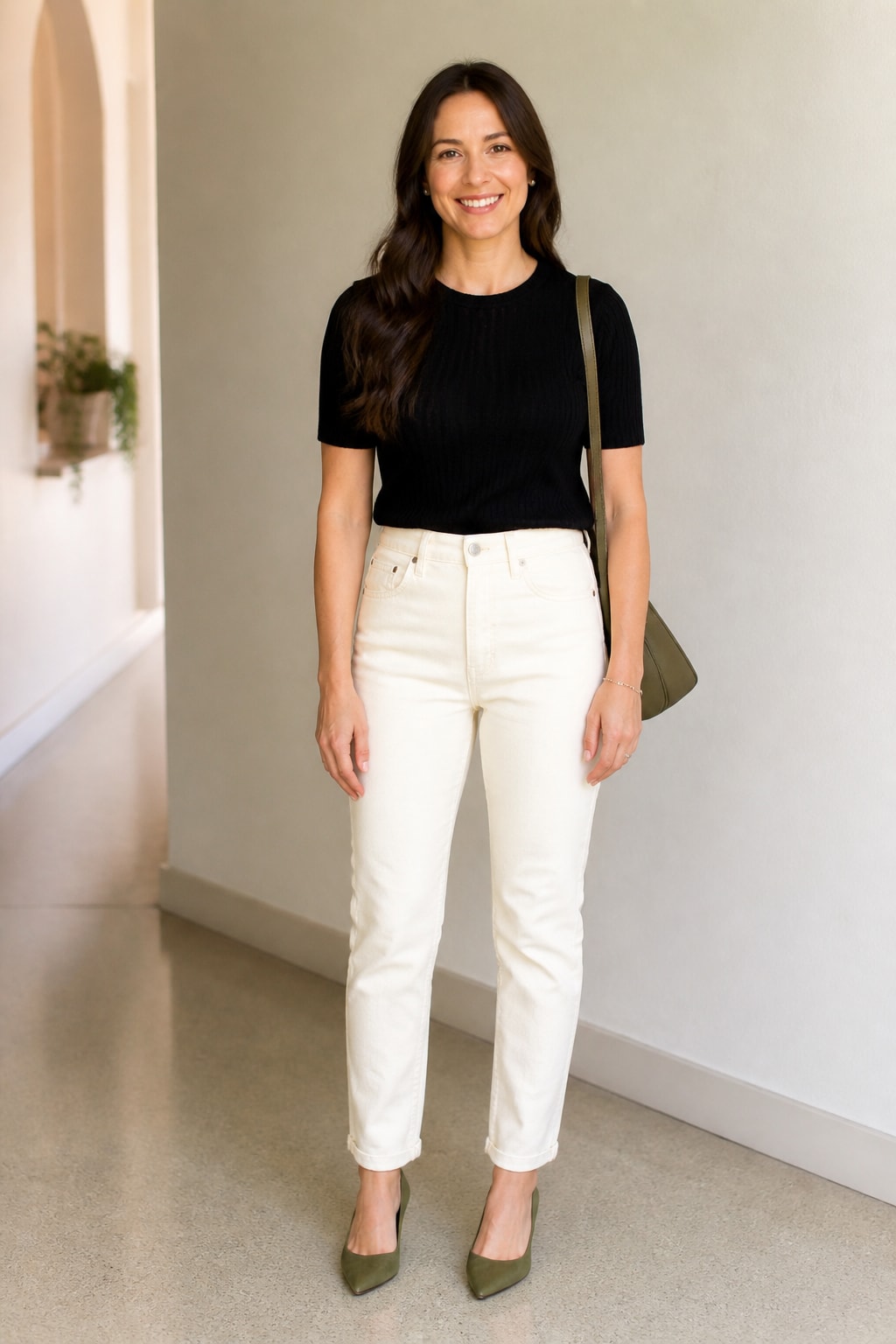 Ecru Jeans and Black Knit