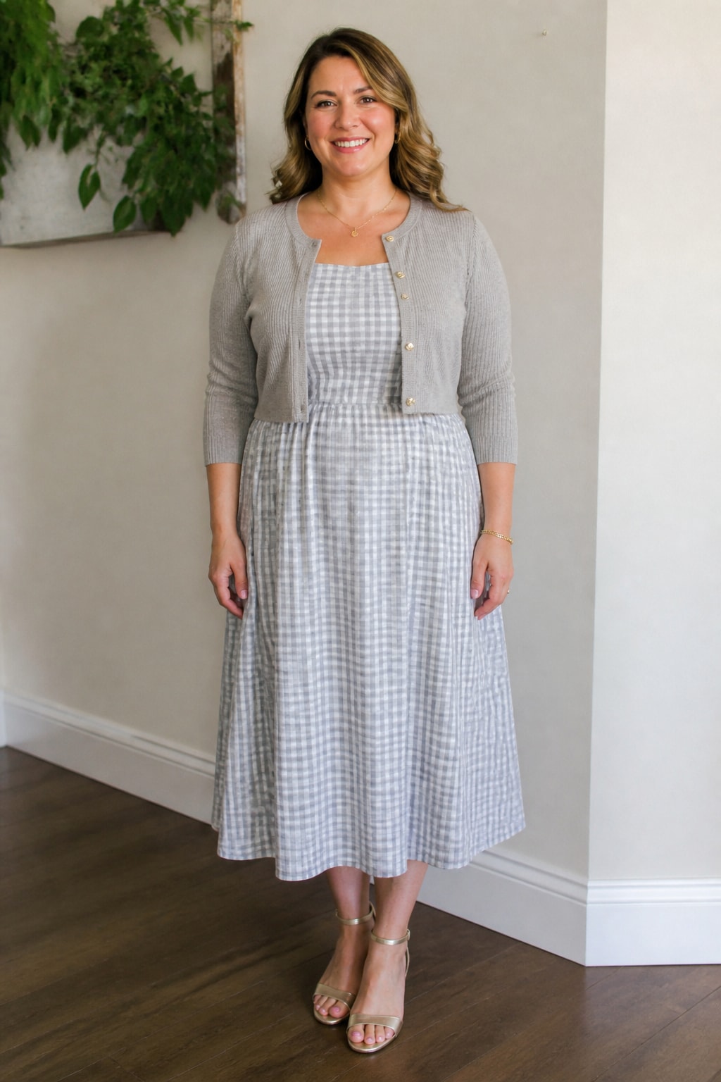 Gingham Midi and Cropped Cardigan