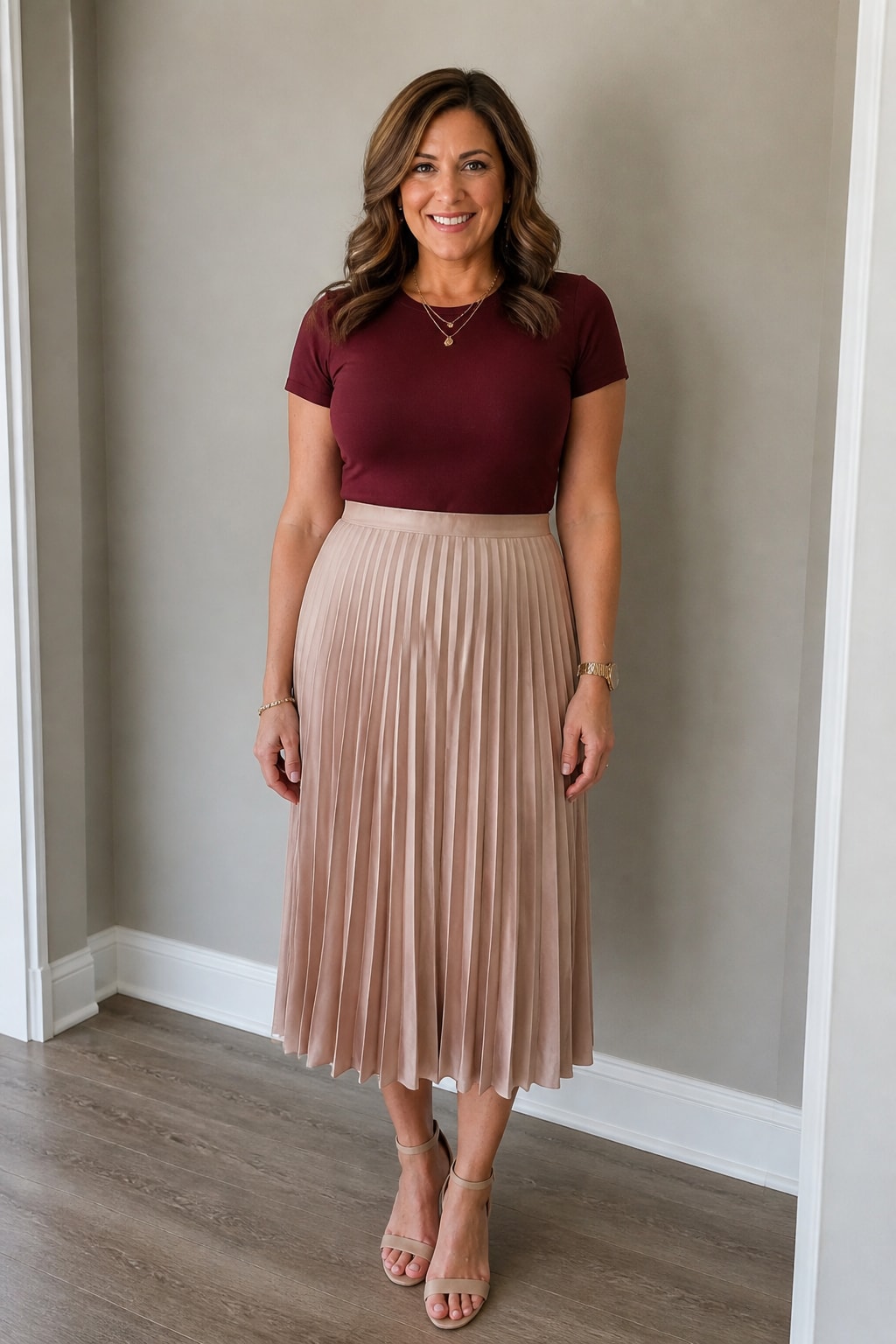 Pleated Midi Skirt and Fitted Tee