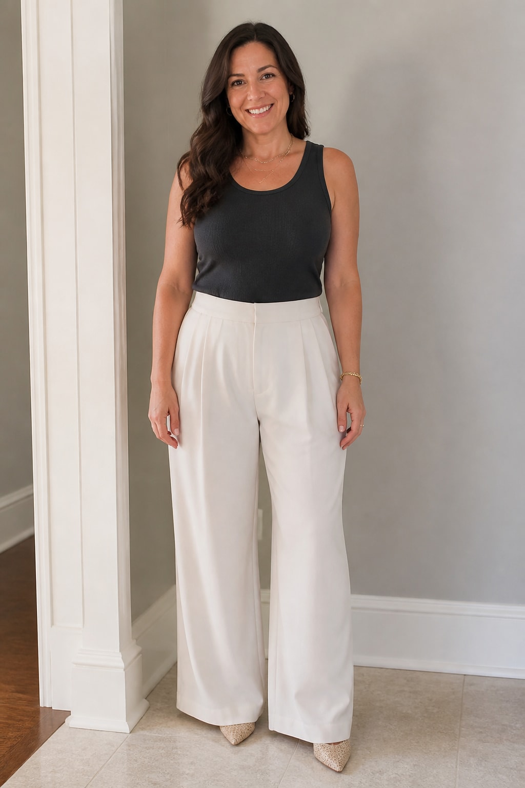 Cream Wide-Leg Trousers and Knit Tank