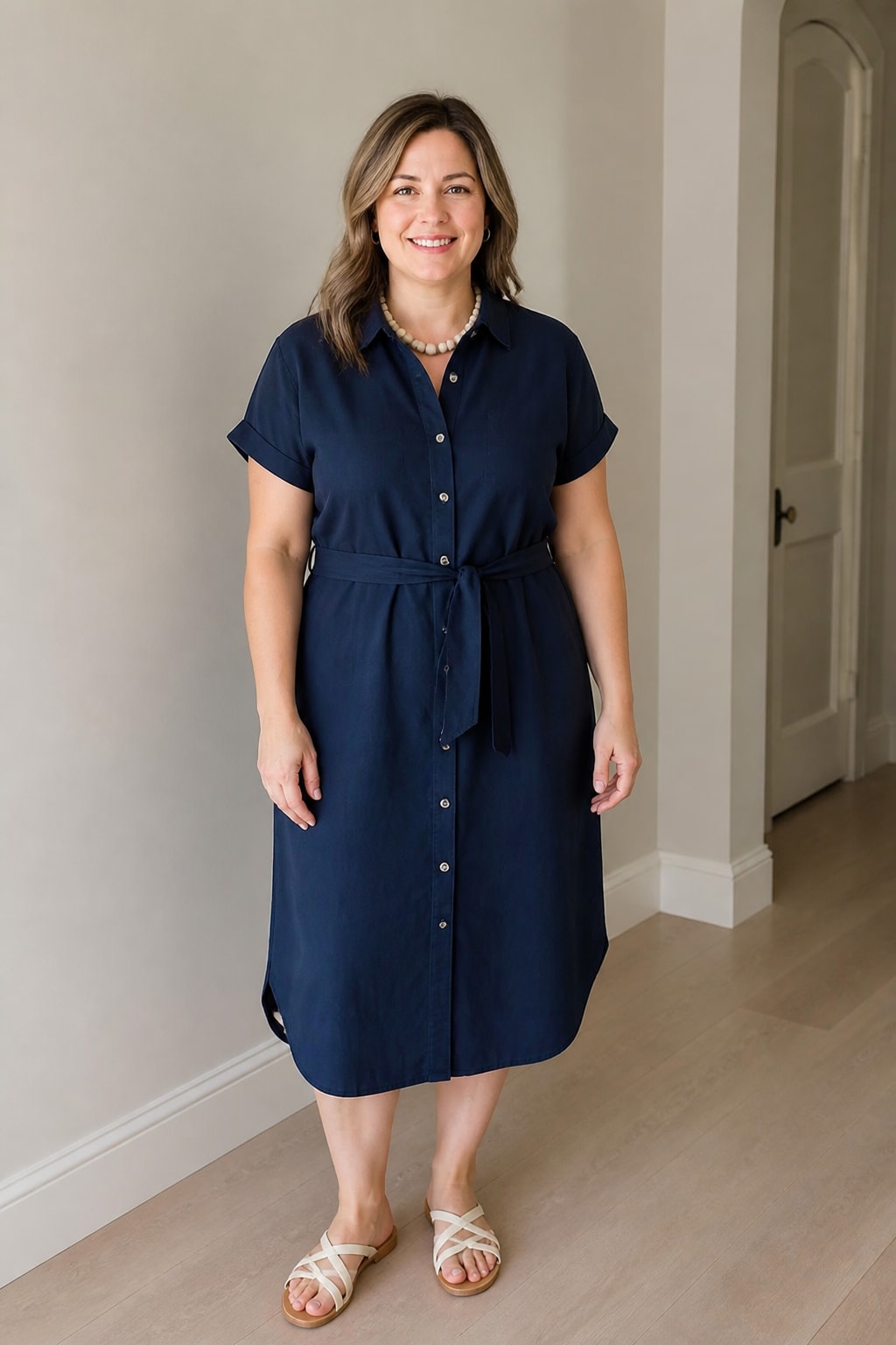 Linen Shirtdress and Leather Sandals