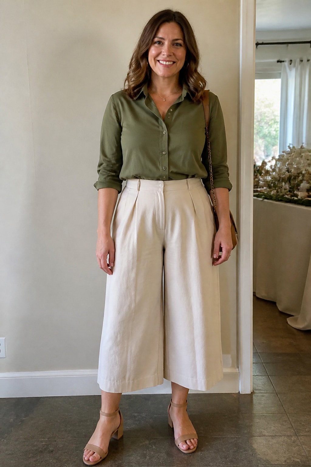 Taupe Culottes and Poplin Shirt