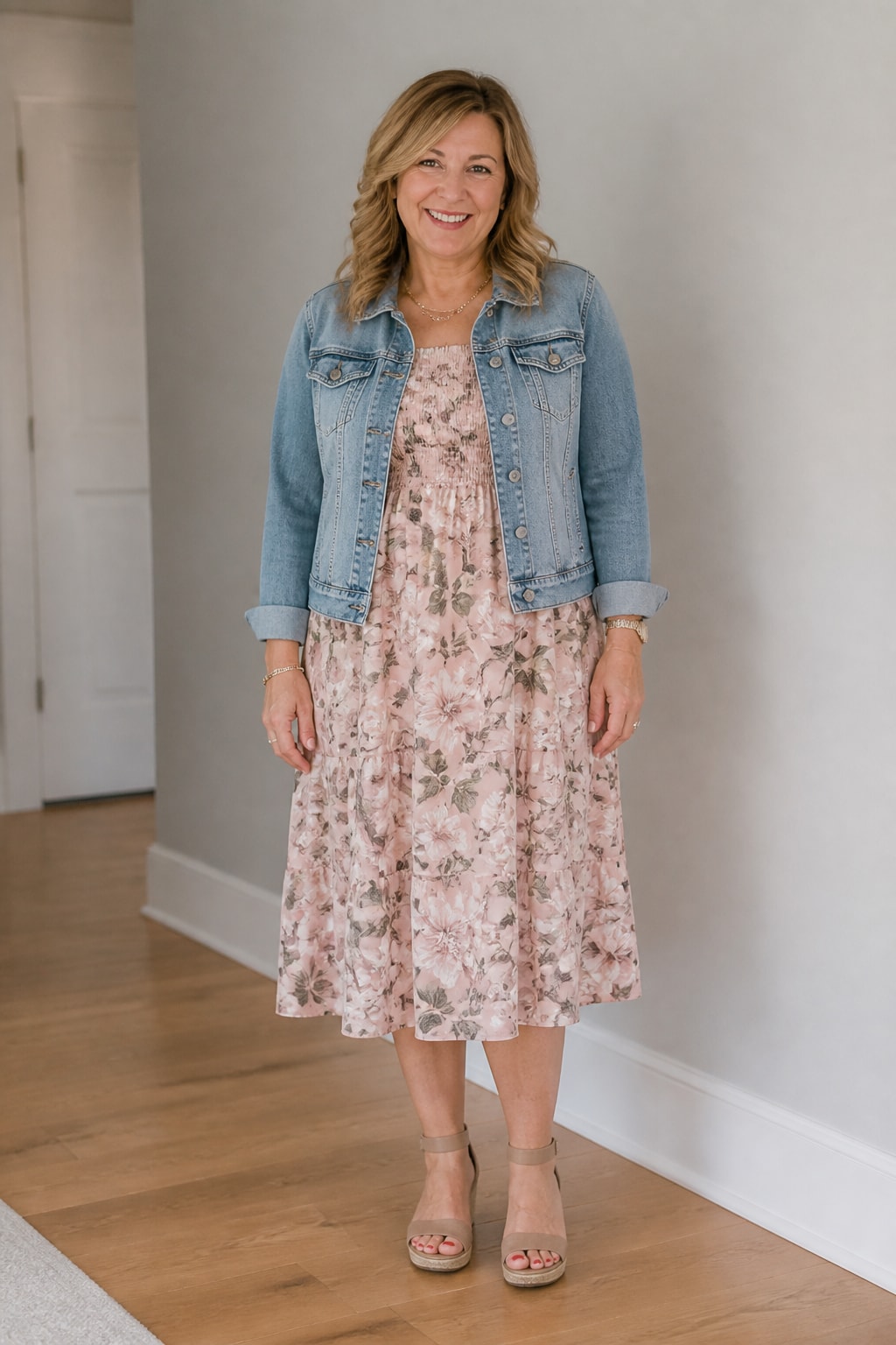 Floral Midi and Denim Jacket