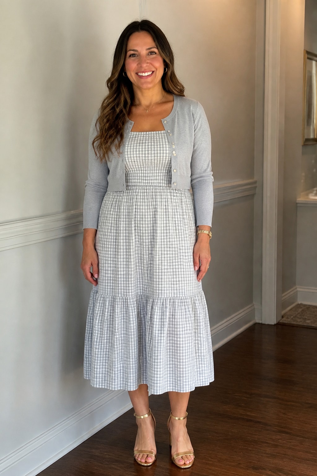 Gingham Midi and Cardigan