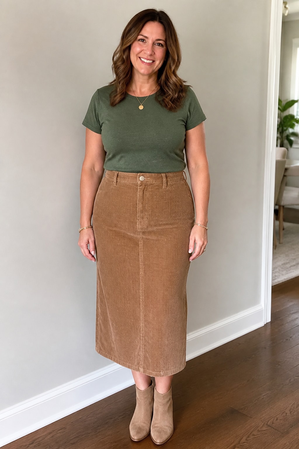Cord Midi Skirt and Tee
