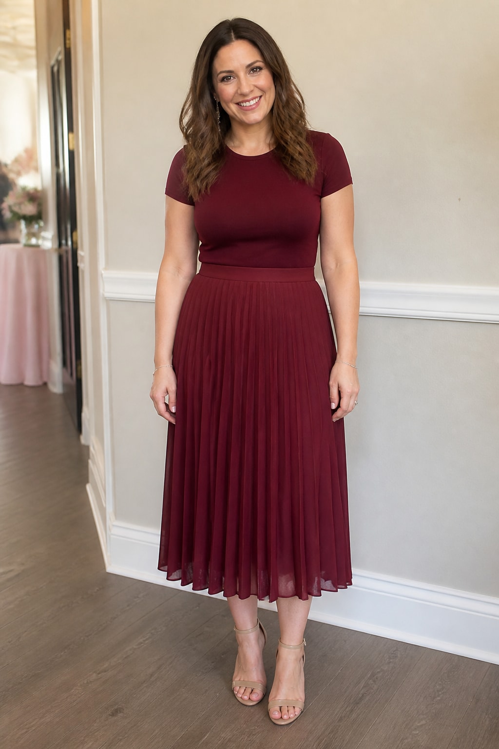Pleated Midi Skirt and Fitted Tee