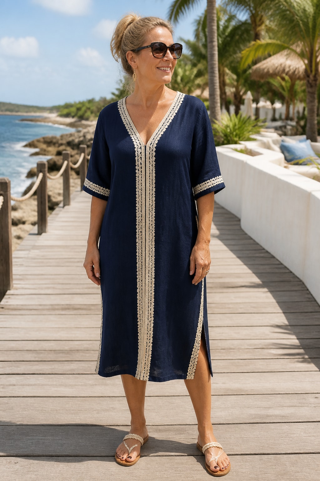 Navy Linen Cover-Up Dress