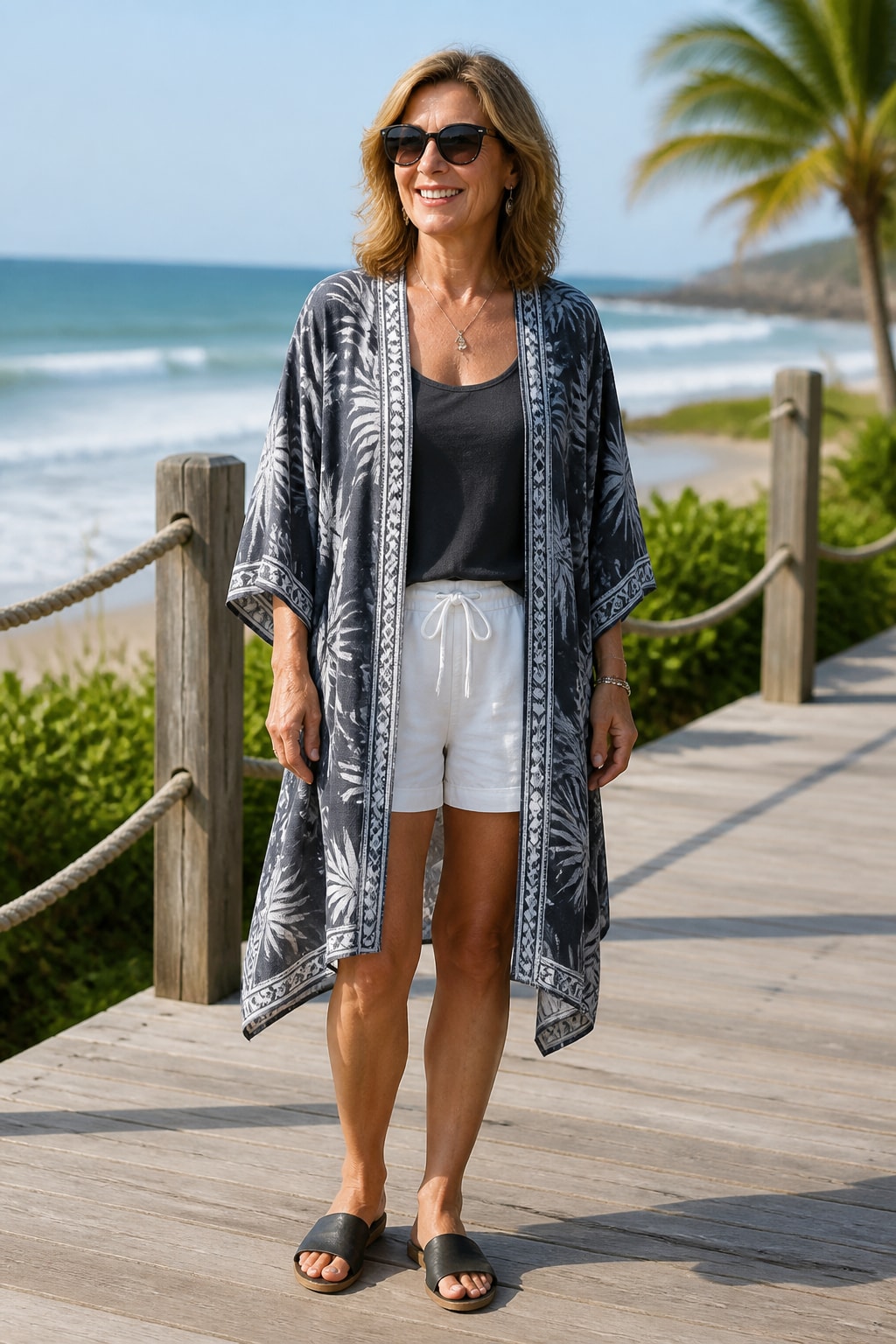 Kimono Cover-Up Over Shorts