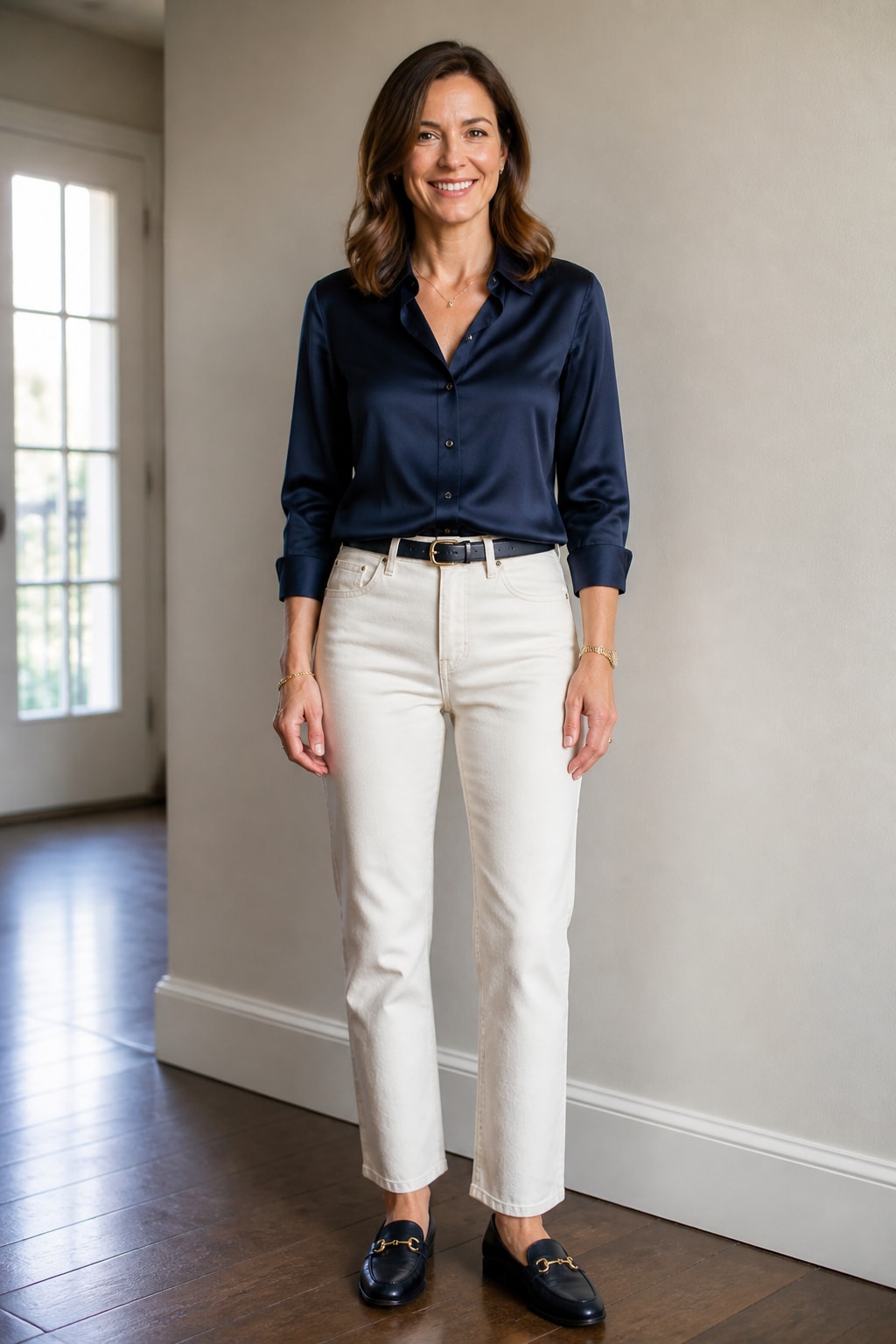 Silk Blouse and Straight Jeans