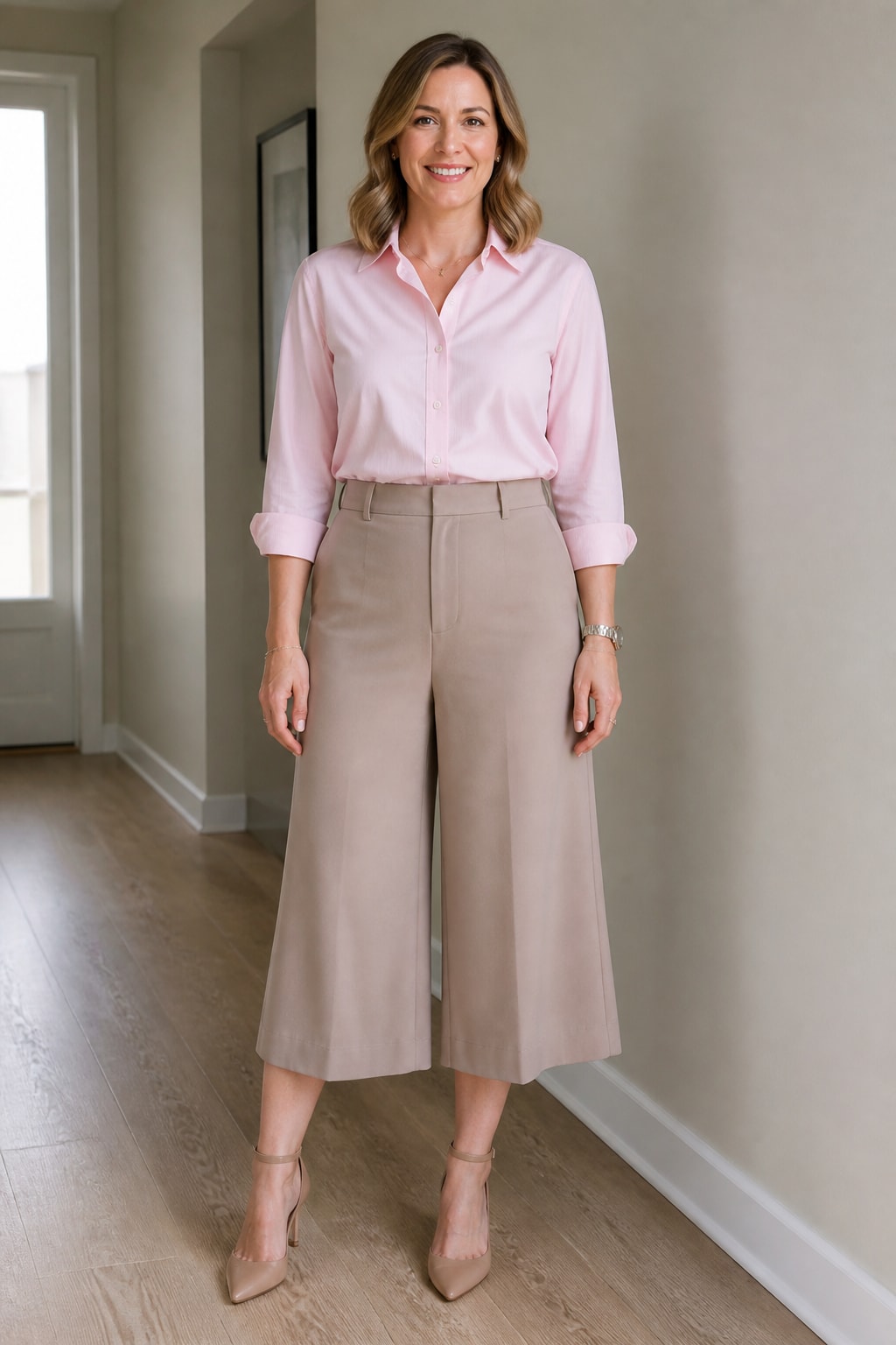 Taupe Culottes and Poplin Shirt