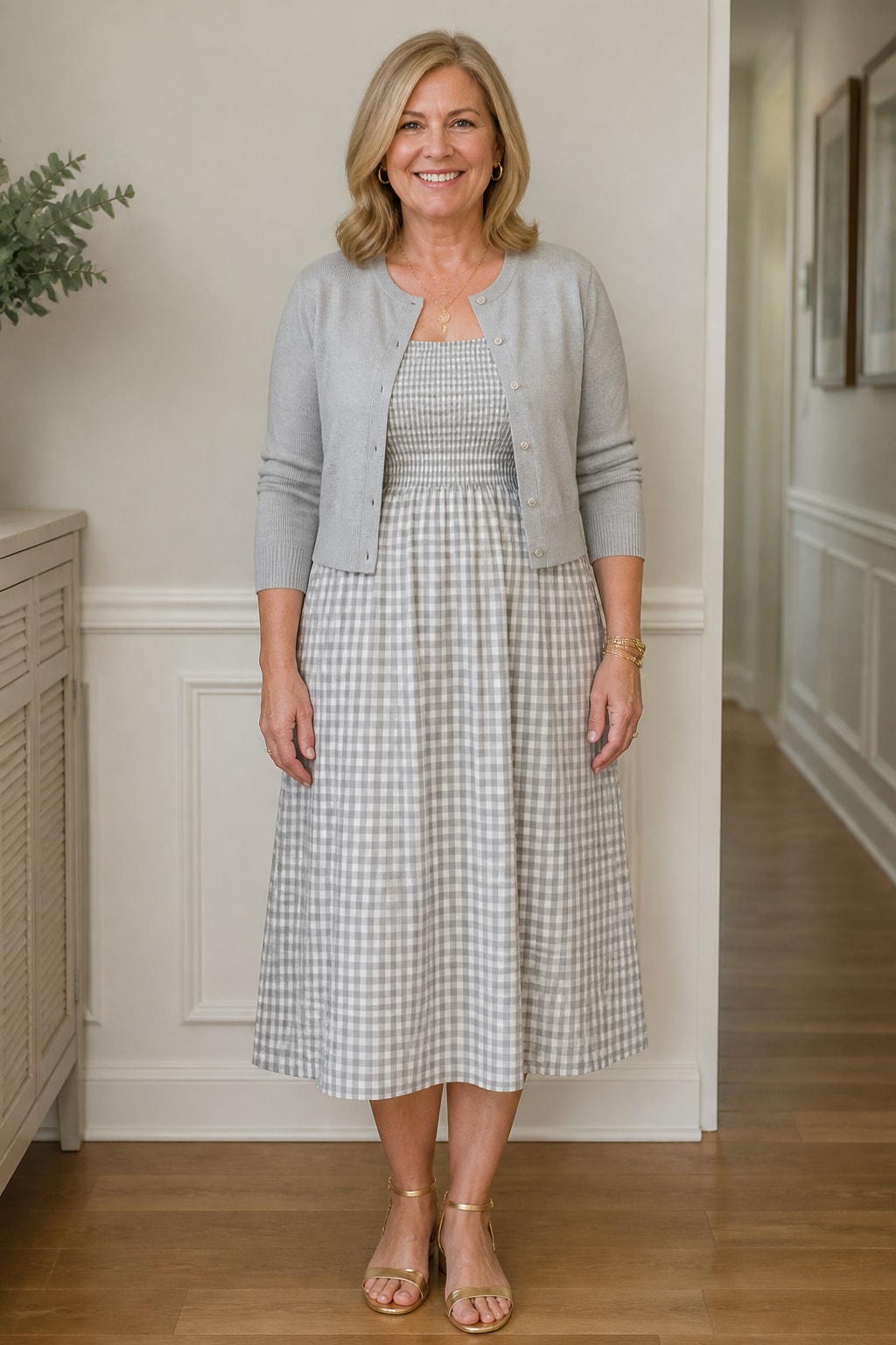 Gingham Midi and Cropped Cardigan
