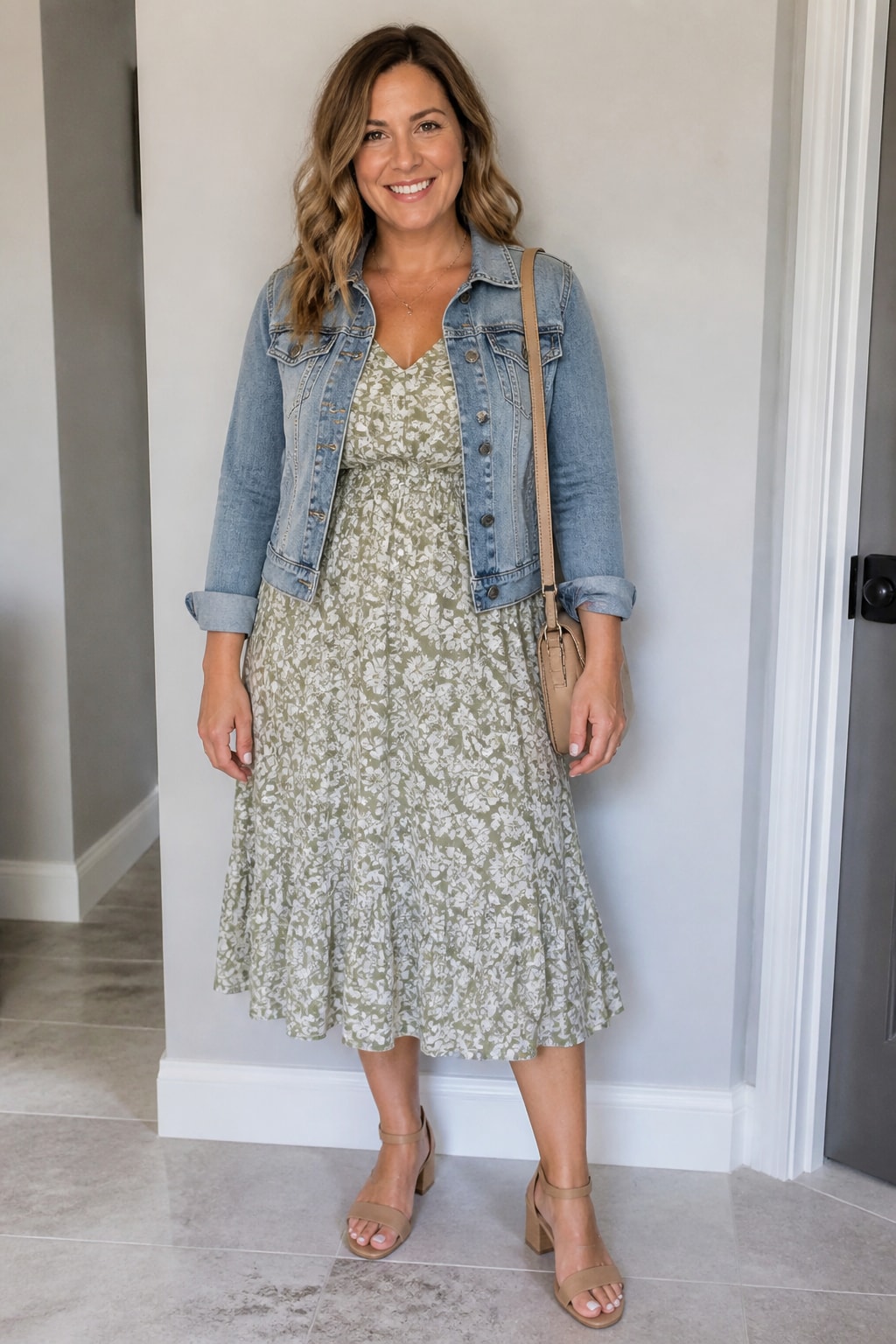 Floral Midi and Denim Jacket