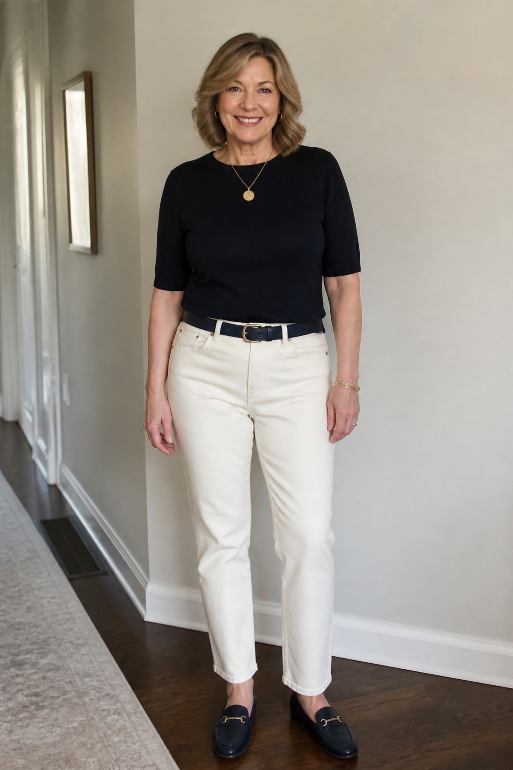 Ecru Jeans and Black Knit