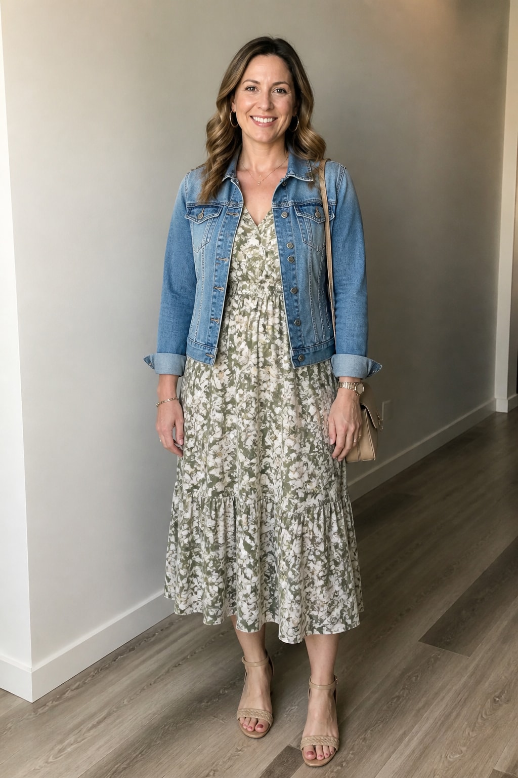 Floral Midi and Denim Jacket