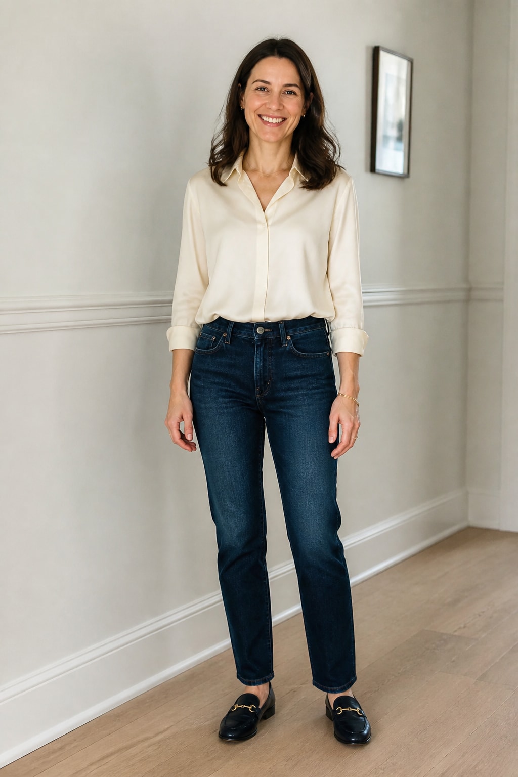 Silk Blouse and Straight Jeans