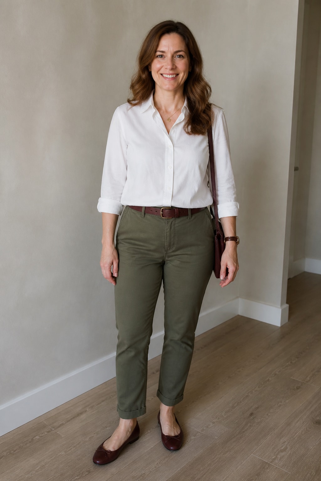 Olive Chinos and White Oxford