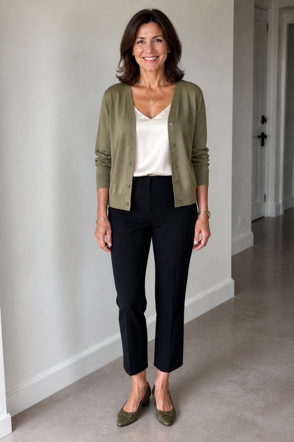 Black Cigarette Pants and Silk Camisole