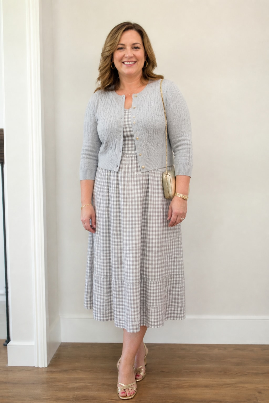 Gingham Midi and Cropped Cardigan