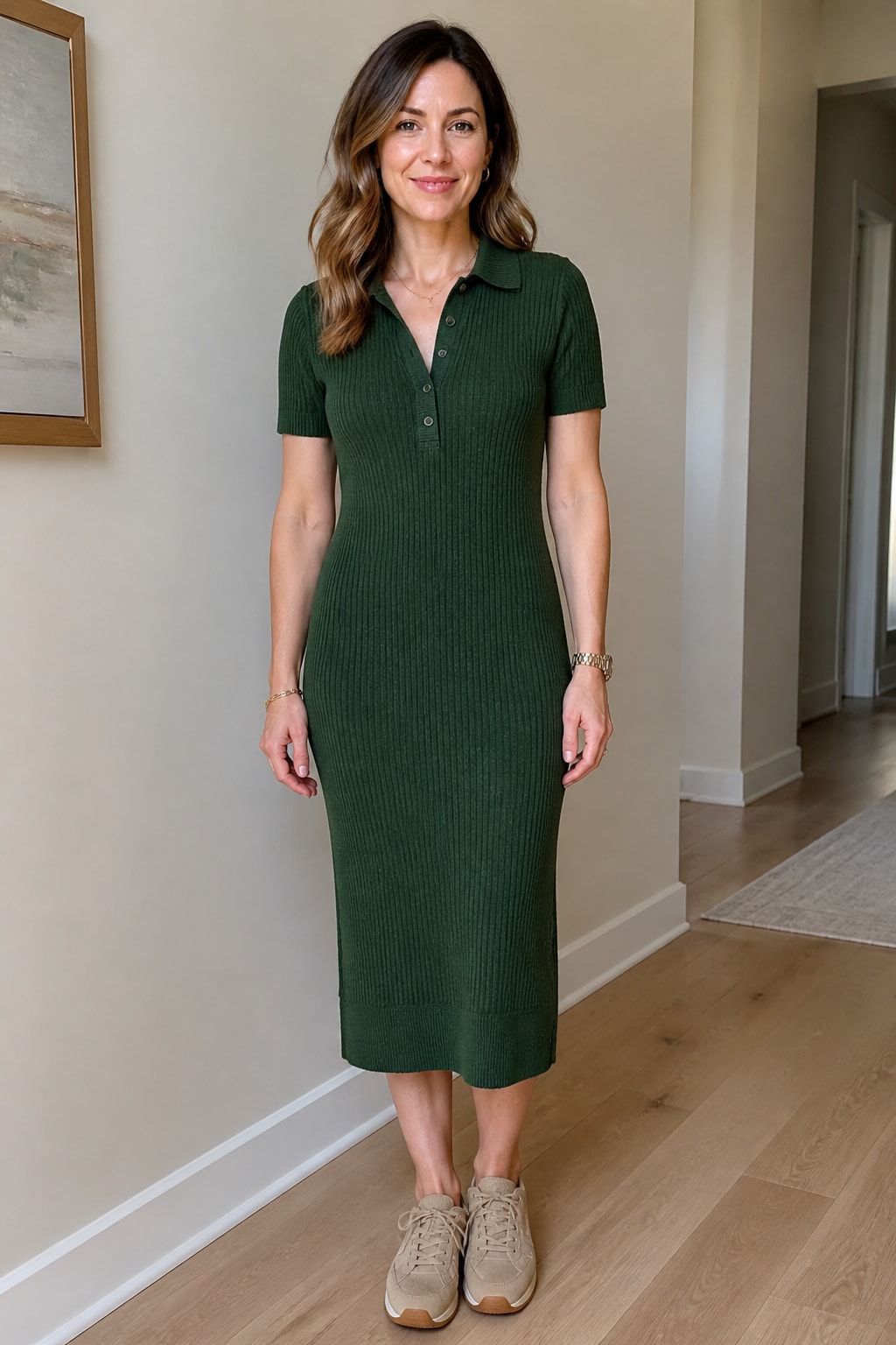 Knit Polo Dress and Sneakers