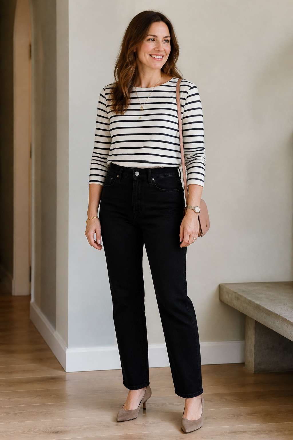 Black Jeans and Striped Breton Top