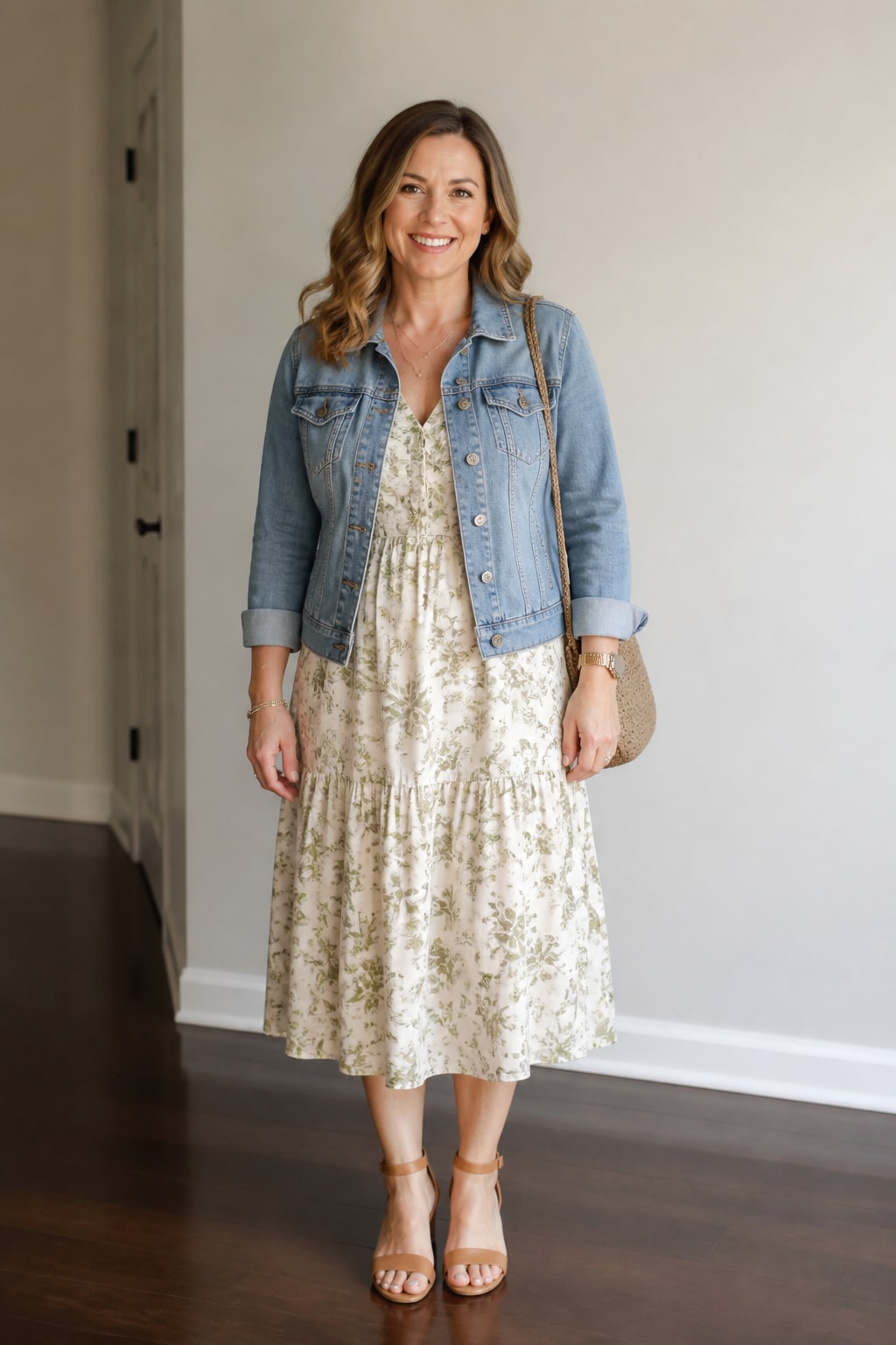 Floral Midi and Denim Jacket