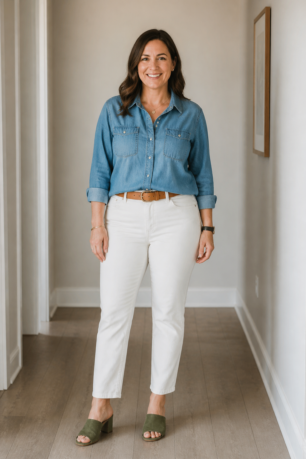 Chambray and White Trousers