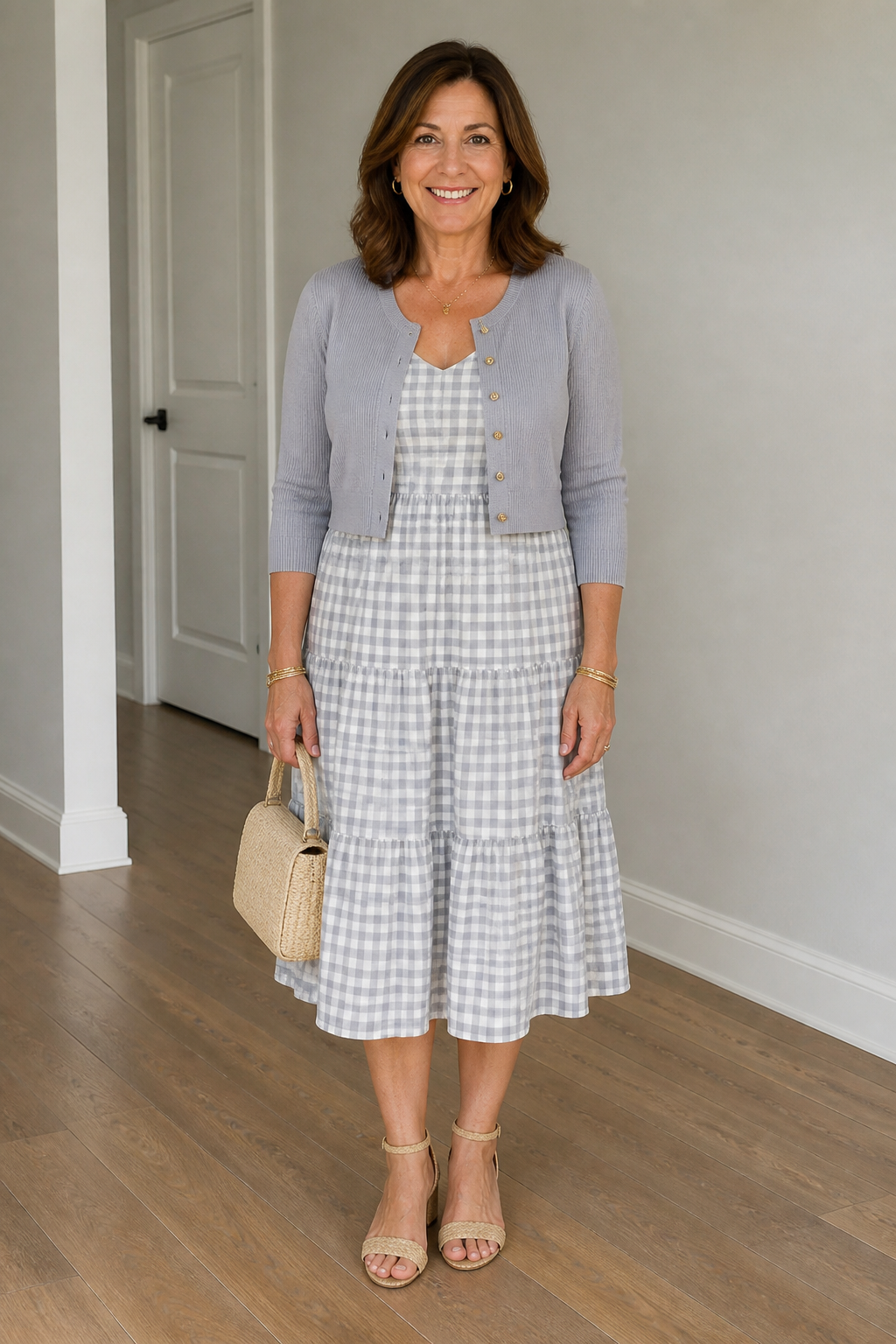 Gingham Midi and Cropped Cardigan