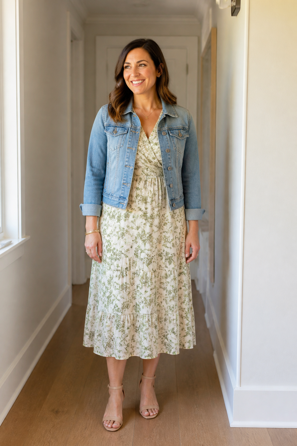 Floral Midi and Denim Jacket