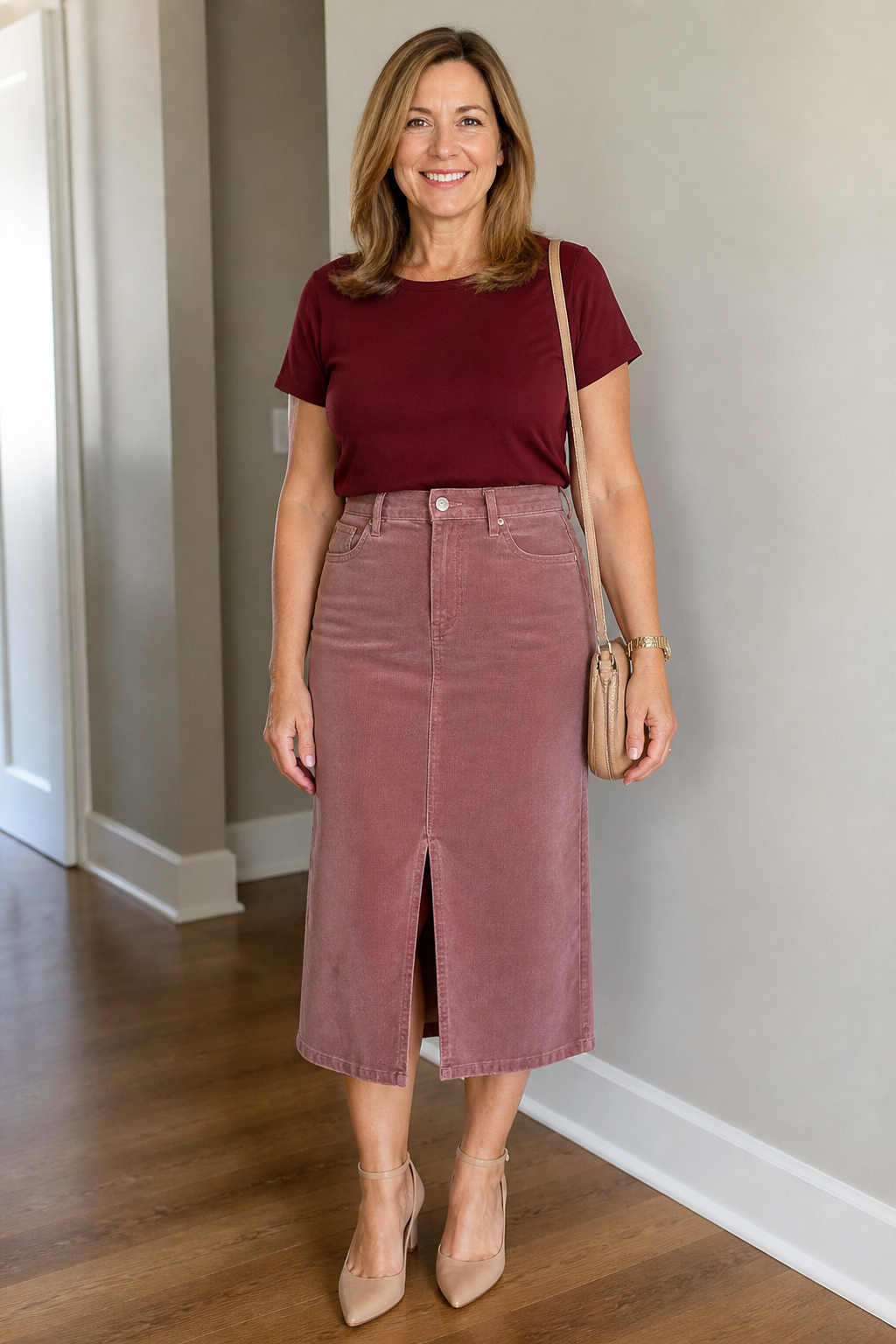 Cord Midi and Tucked Tee