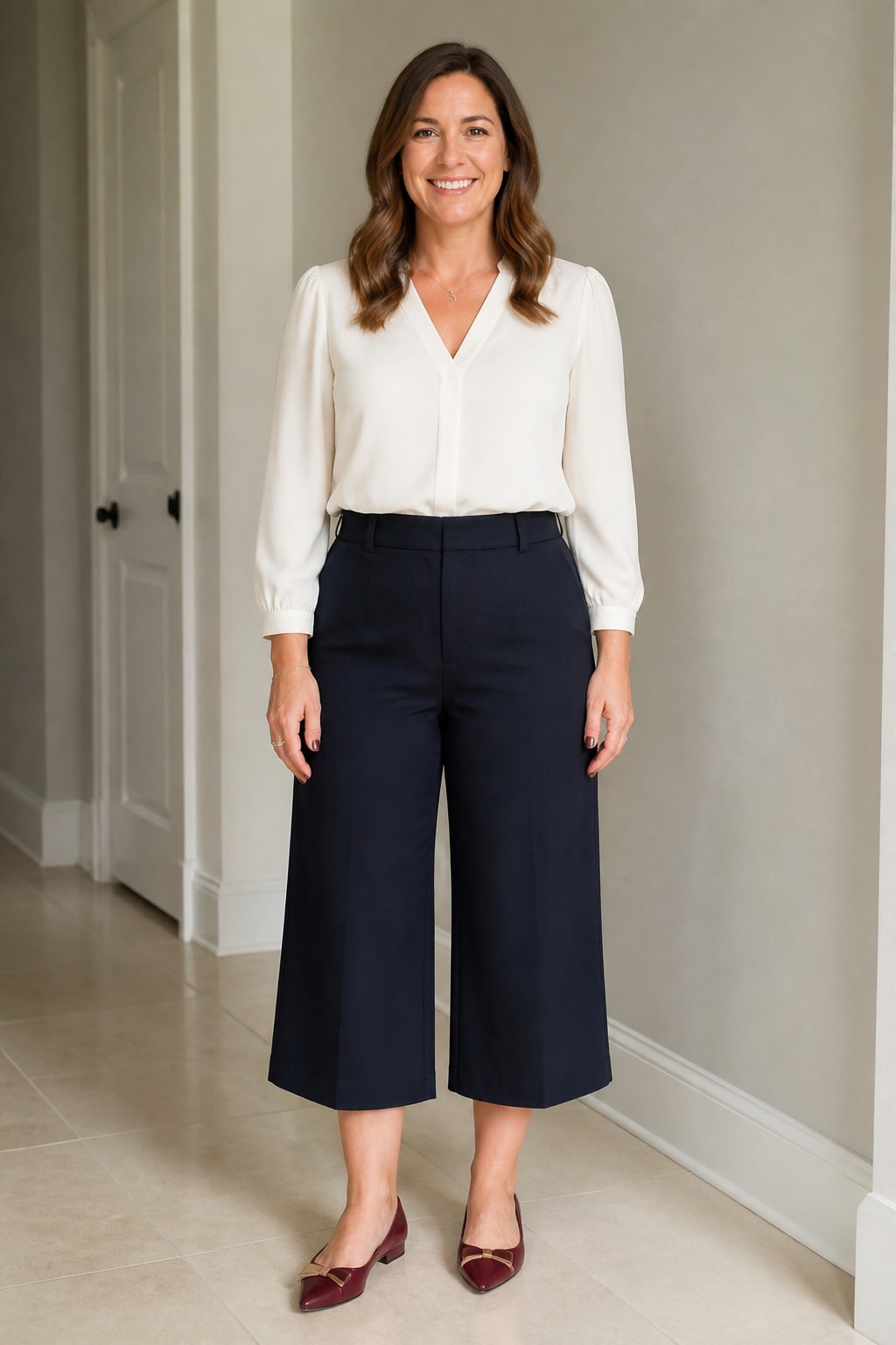 Ivory Blouse and Navy Culottes