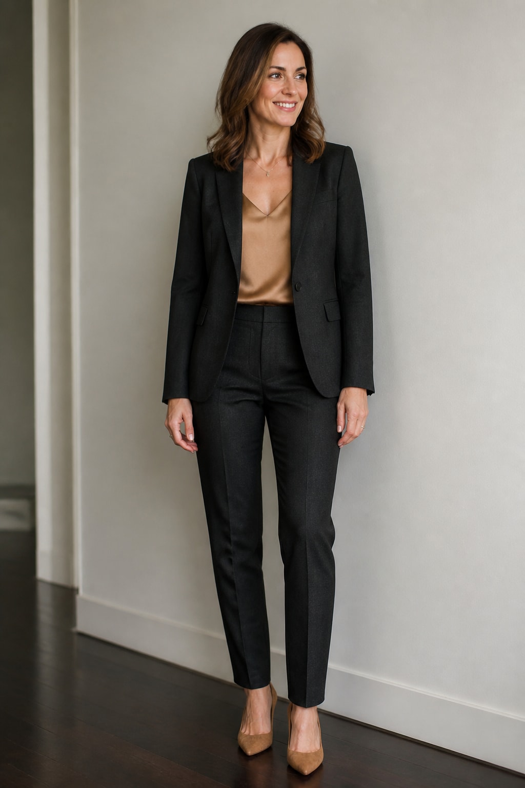 Charcoal Suit with Silk Cami
