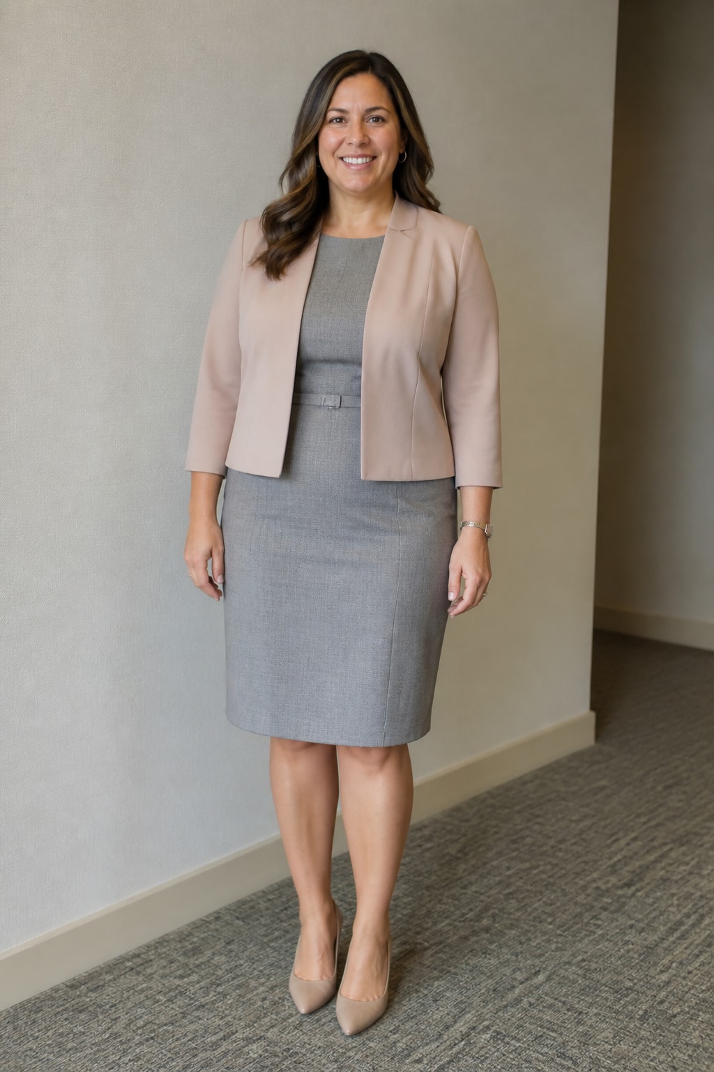 Soft Grey Dress and Cropped Jacket