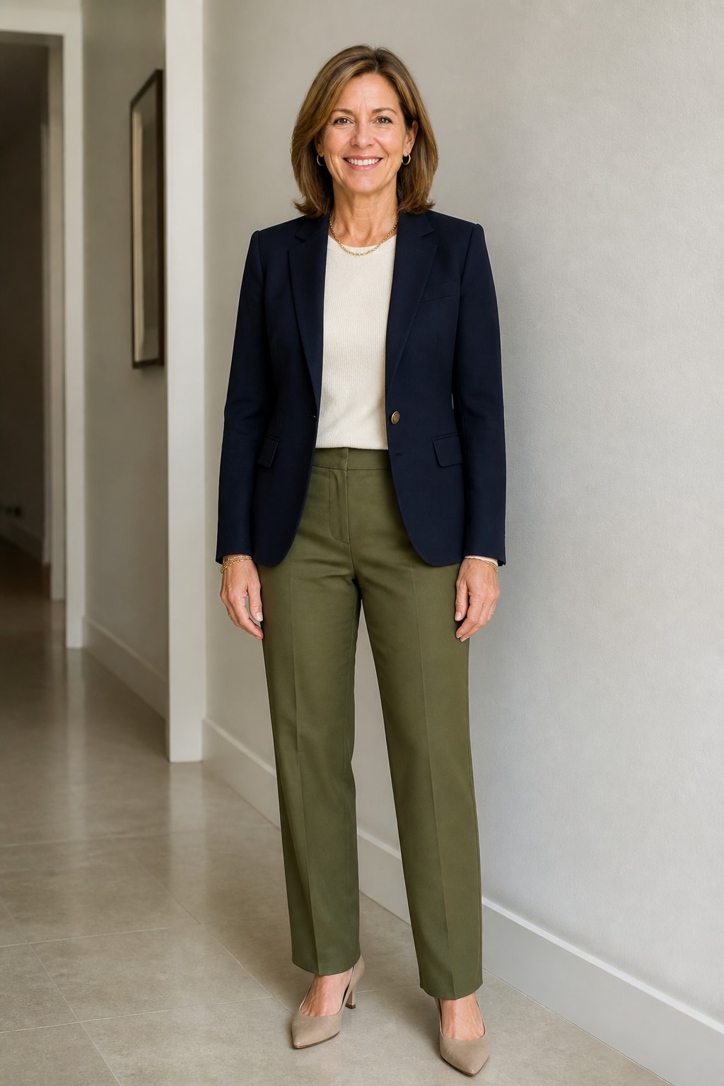 Structured Navy Blazer and Straight Trousers