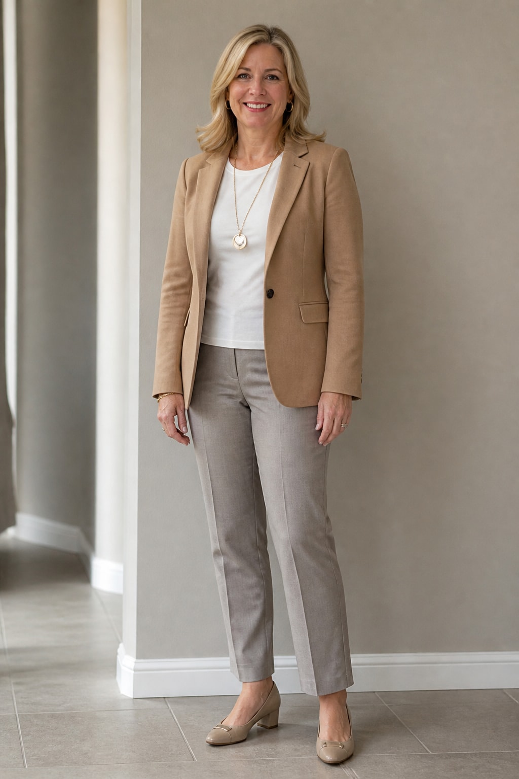 Camel Blazer and Tailored Chinos