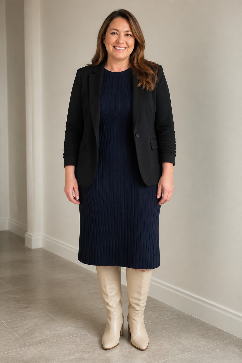 Black Blazer and Knit Dress
