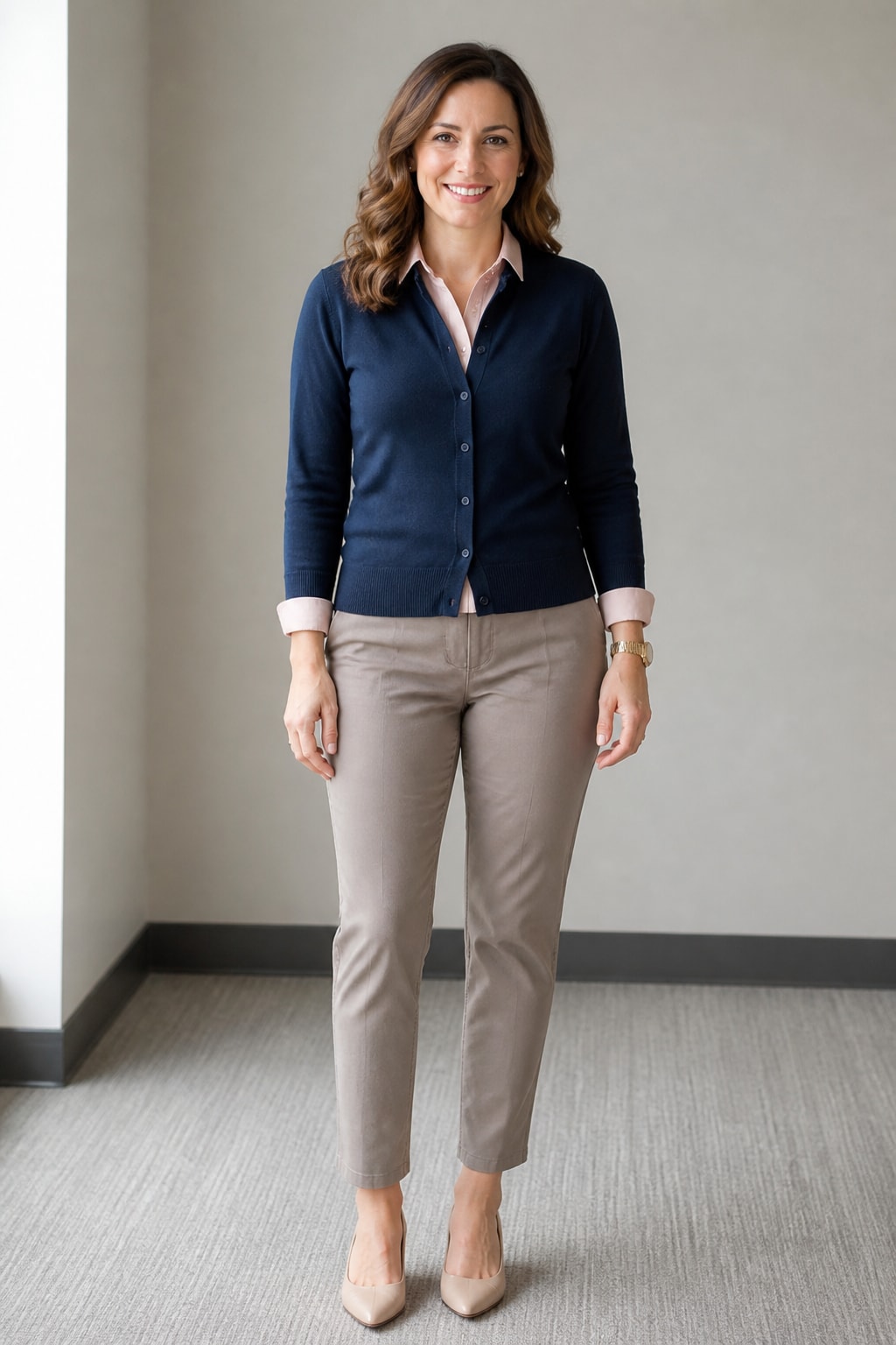Navy Cardigan Over Collared Shirt