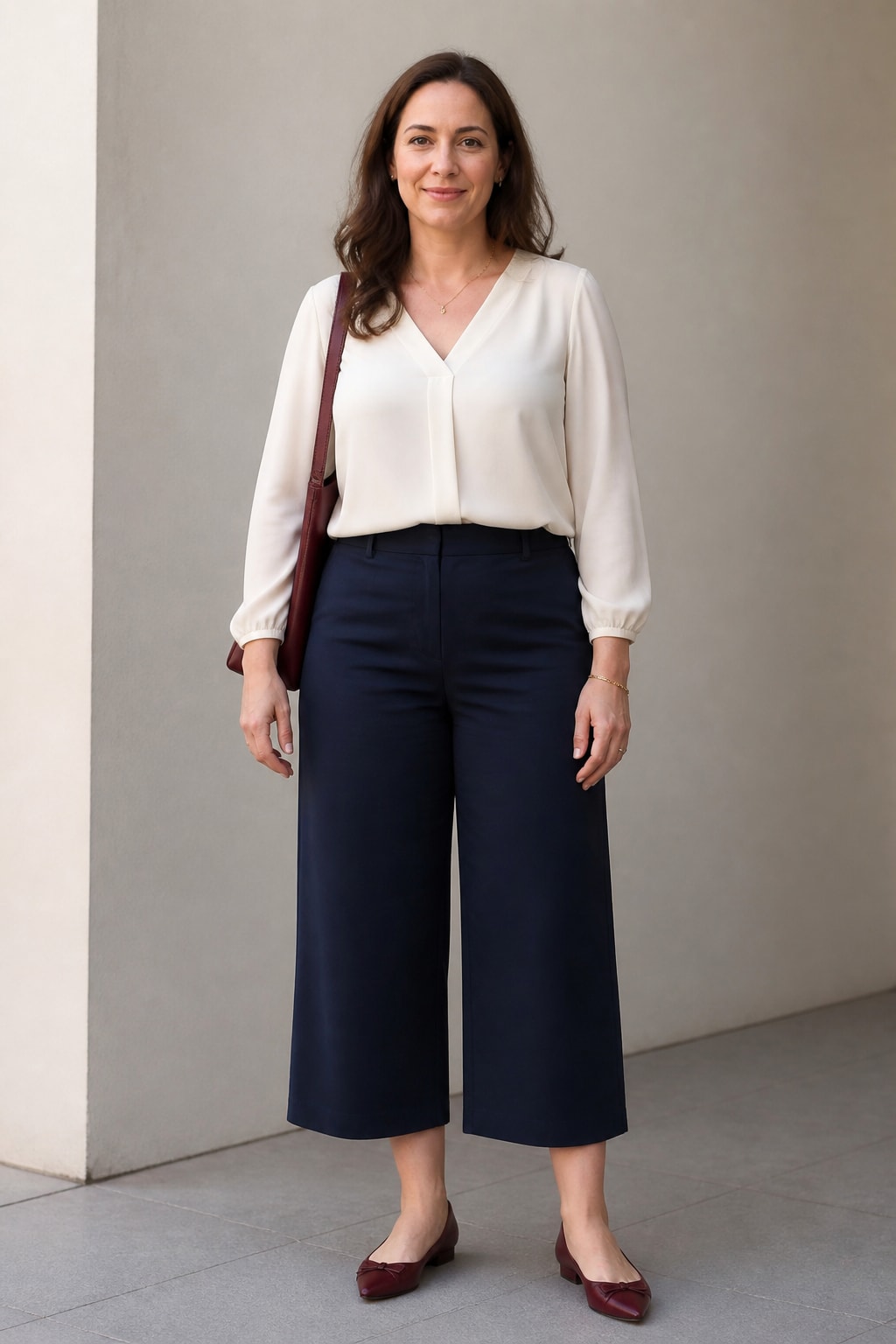 Ivory Blouse and Navy Culottes