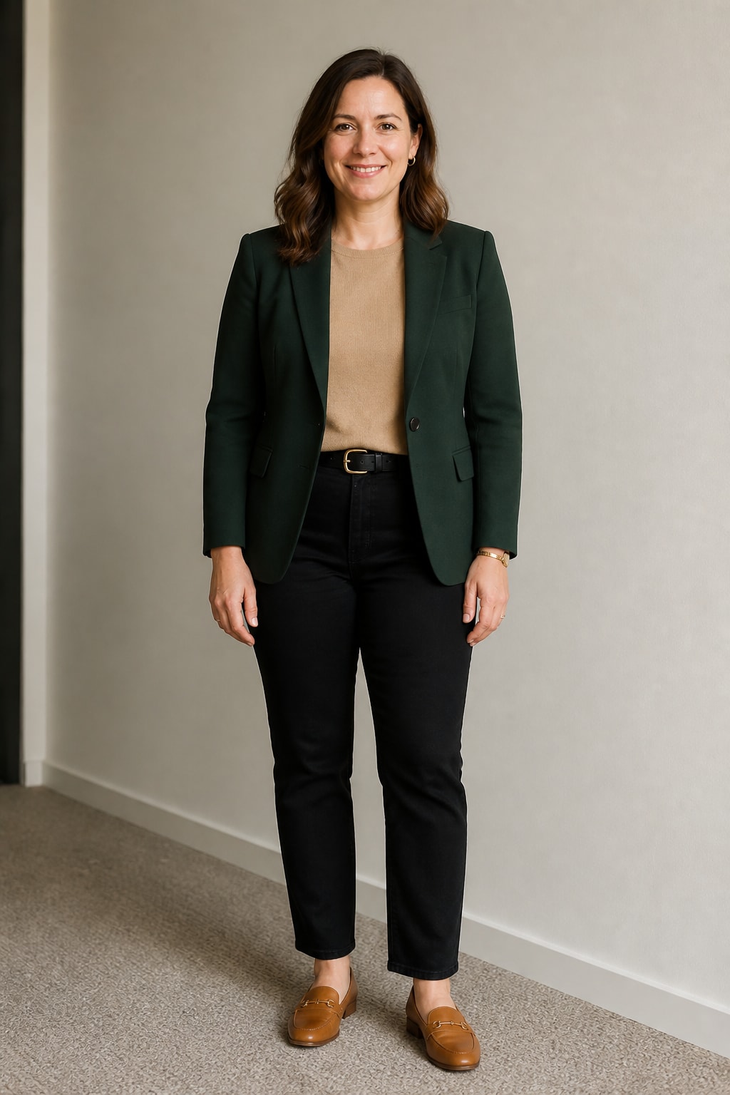 Black Jeans, Blazer, and Loafers