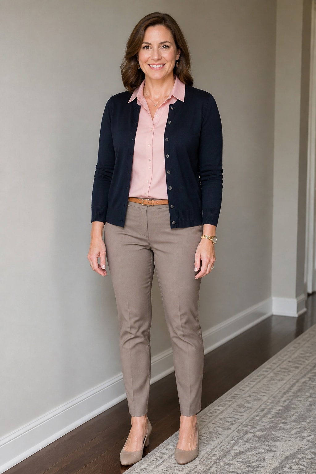 Navy Cardigan Over Collared Shirt