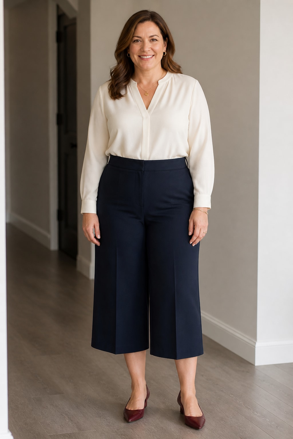 Ivory Blouse and Navy Culottes