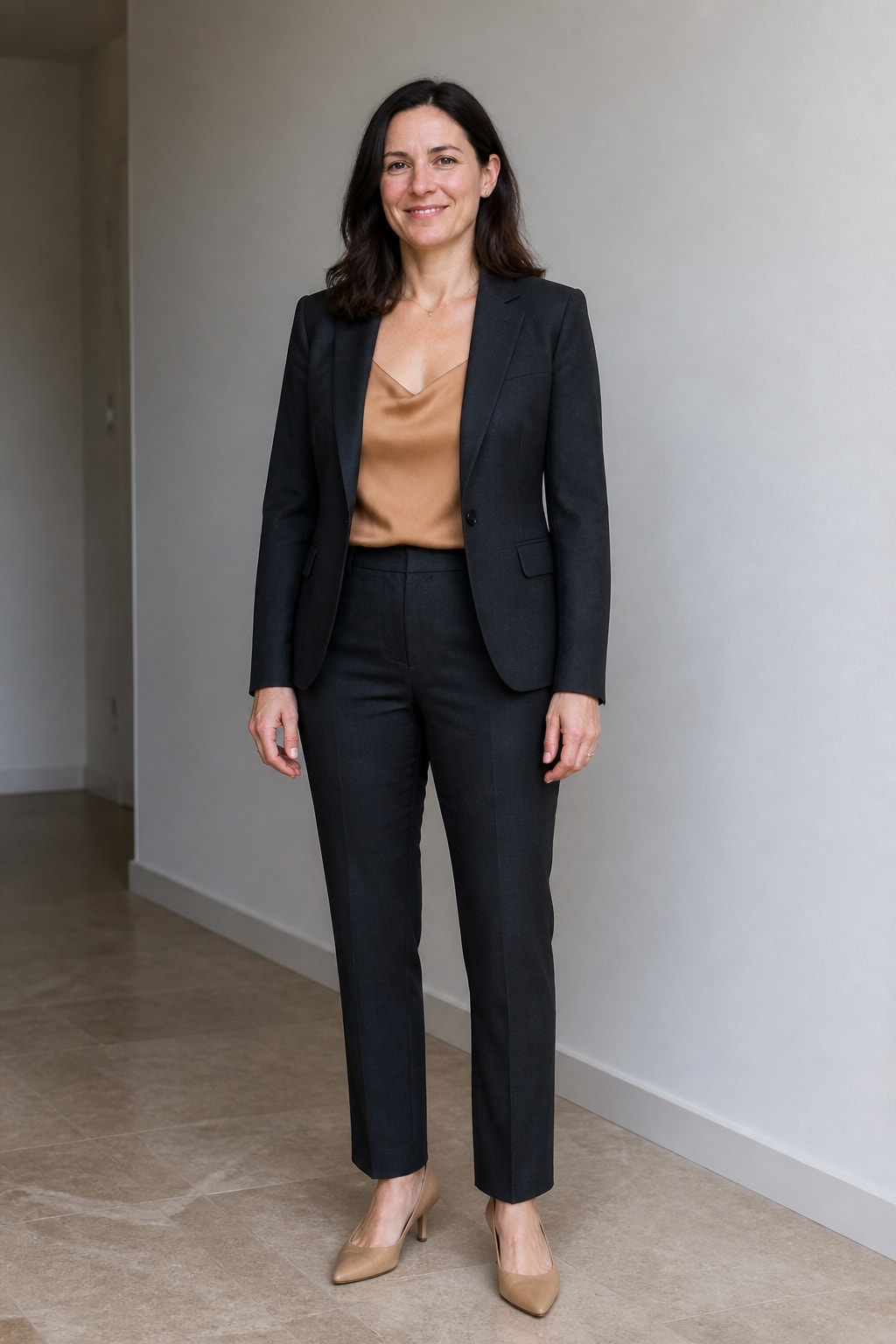 Charcoal Suit with Silk Cami