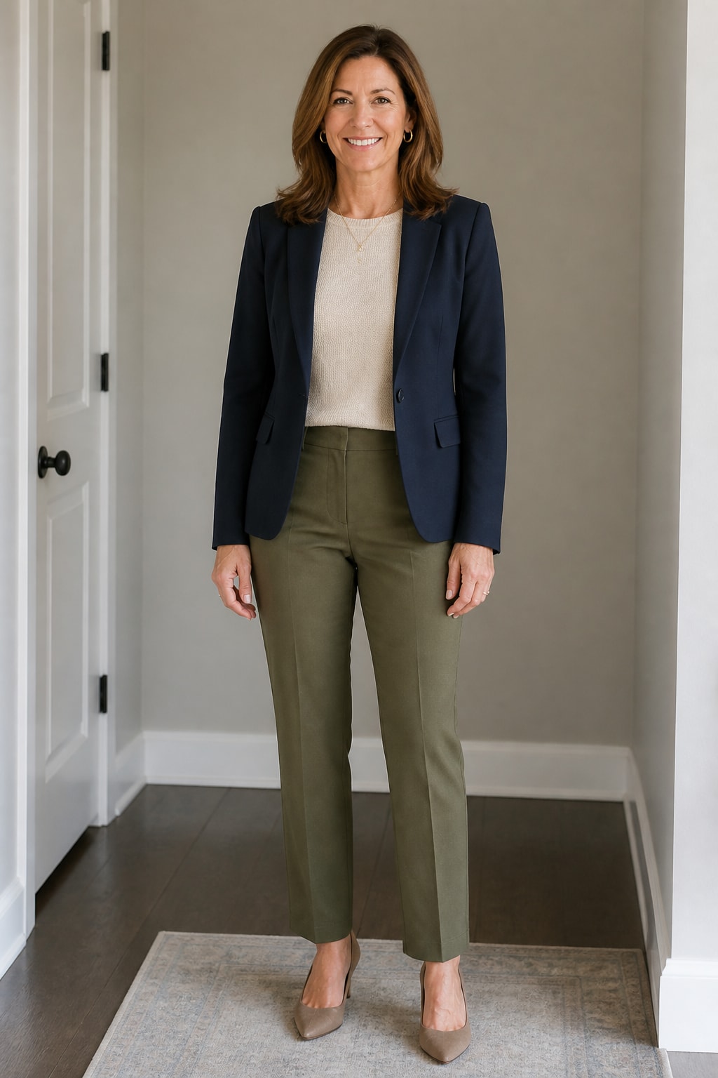 Structured Navy Blazer and Straight Trousers