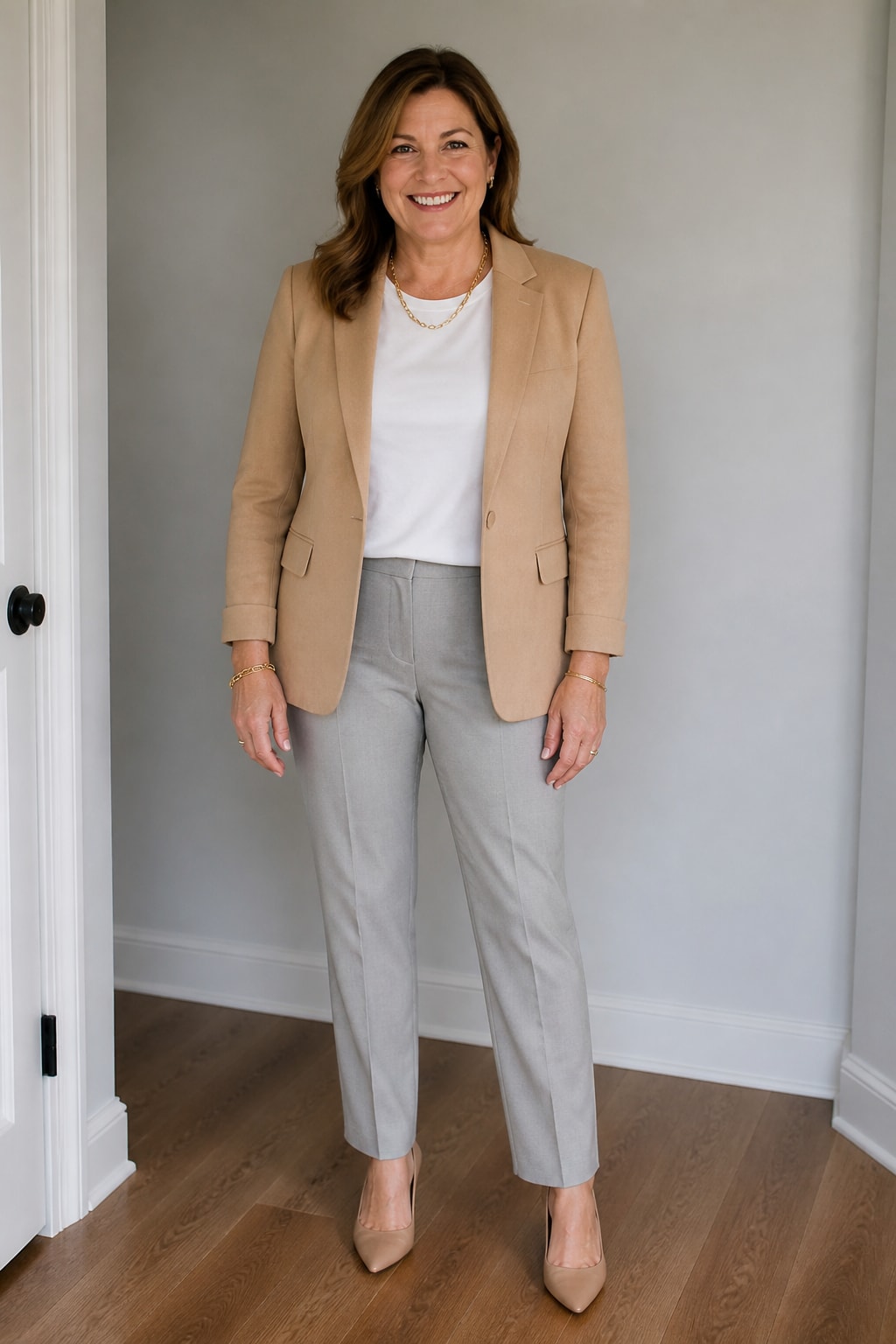 Camel Blazer and Tailored Chinos