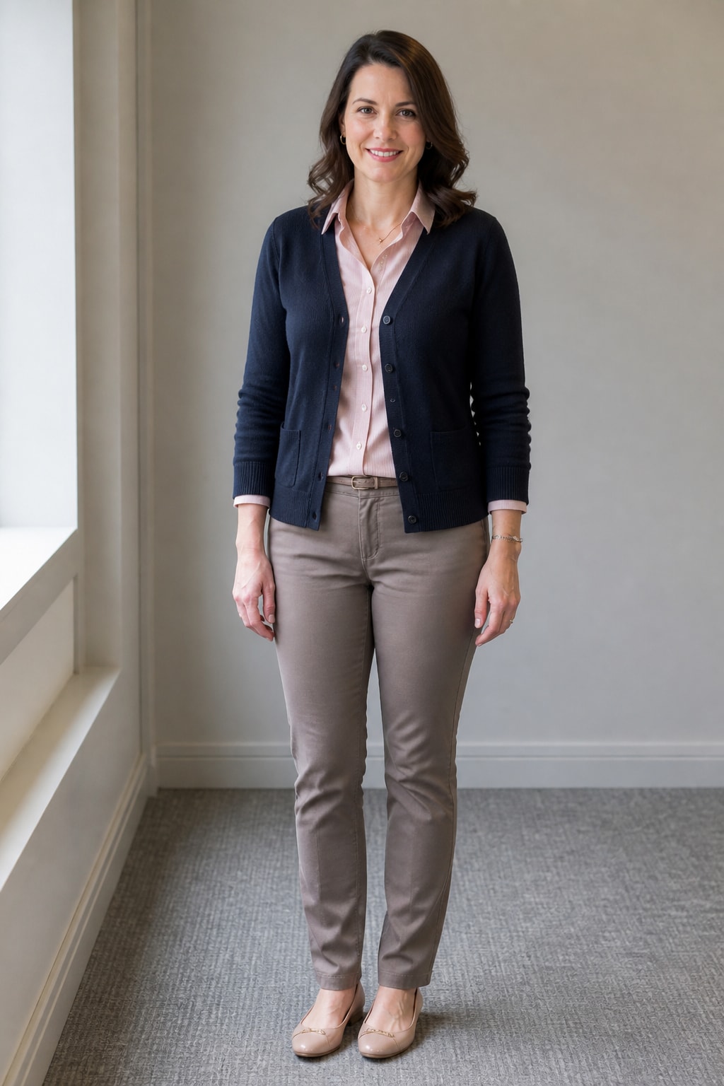 Navy Cardigan Over Collared Shirt